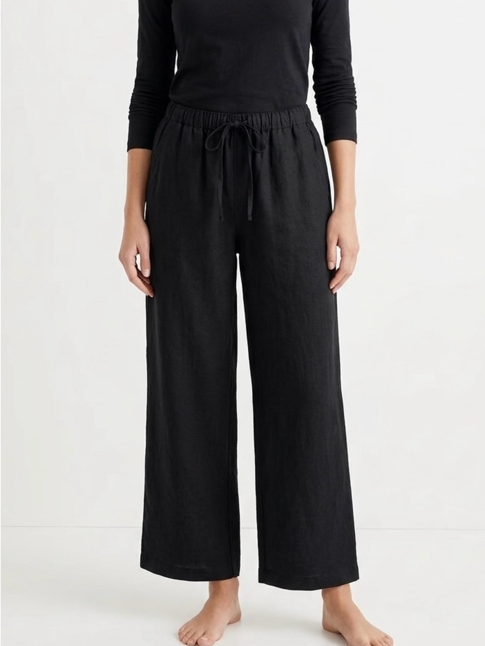 J.Crew Soleil Linen Wide Leg Pants Black MP Coastal Resort Quiet Luxury